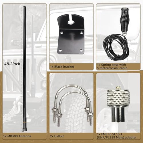 Heavy Duty Fiberglass GMRS Mobile Antenna - 48.2 Inch, 6.5dB Gain, 50W, Wireless Communication