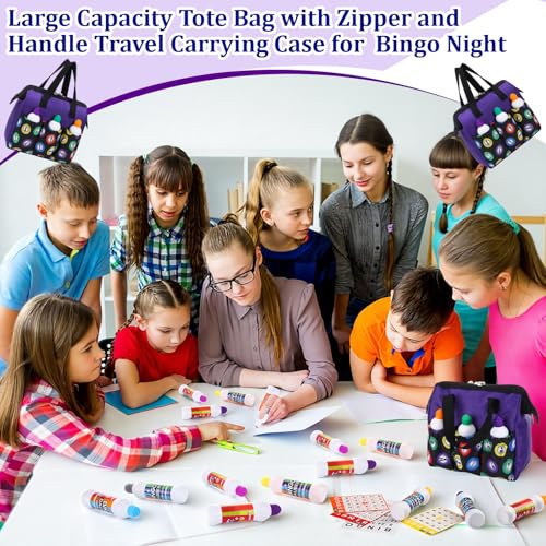 Bingo Bag with 6 Pockets and 2.2 oz Daubers - Purple - 1 Set