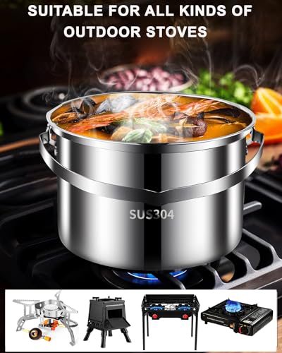 Camping Cookware Set 304 Stainless Steel Pots and Pans for Outdoor Cooking