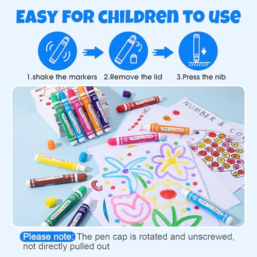 120 Pcs Dot Markers Set for Kids - Washable Bingo Daubers in 8 Bright Colors - 1 Pack of 120