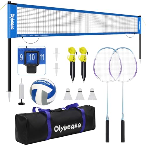 Blue 20ft Outdoor Volleyball & Badminton Net Set for Backyard Beach