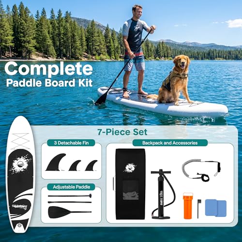 Inflatable Stand Up Paddle Board with Premium Accessories - Black Updated Version, 10'6" Wide Stable Design, 350 lbs Capacity
