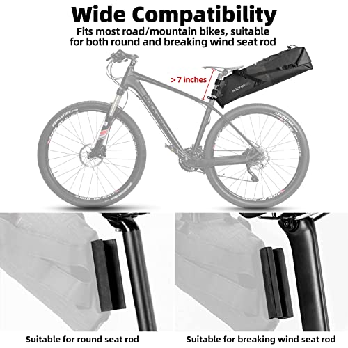 ROCKBROS Bikepacking Saddle Bag 14L Waterproof Bicycle Seat Pack, Adjustable & Foldable