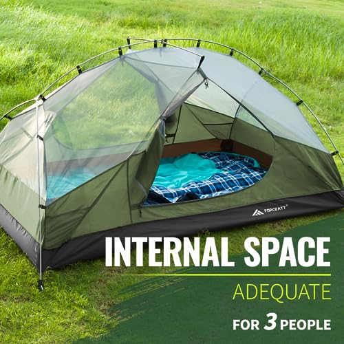 Forceatt 3-Person Waterproof Windproof Camping Tent - Green, Quick Setup