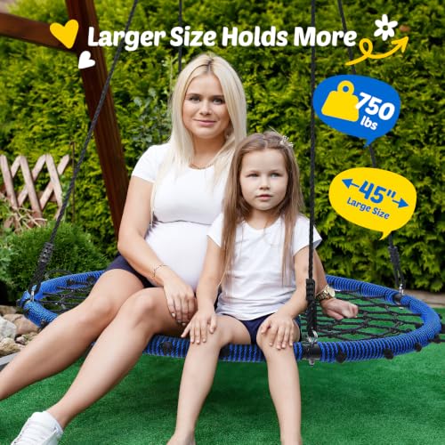 Blue 45-Inch Spider Web Saucer Tree Swing with Swivel for Kids & Adults