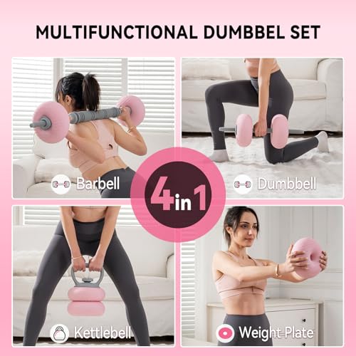 Pink 4-in-1 Adjustable Dumbbell Set - Soft Shell Weights 35/62lbs
