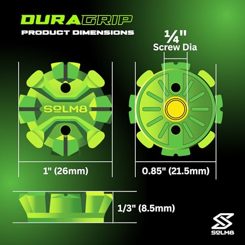 SOLM8 Golf Shoe Replacement Spikes - Metal Screw Threading Dia ¼ Inch/6mm Easy to Install on Cricket & Golf Cleats (Spanner Included)