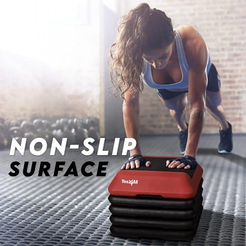 Adjustable 16x16 High Step Aerobic Platform with 4 Risers - Red/Black