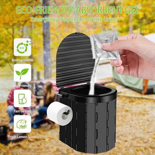 YSR VEF Black Portable Camping Toilet Kit with Green Privacy Tent, Shower & Poo Gel Bags