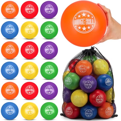 Jerify 6-Inch Soft Foam Dodgeball Set with 18 Balls in 6 Colors & Storage Bag