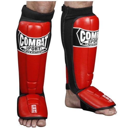 Blue Pro-Style MMA Shin Guards with Leather Striking Surface - Large