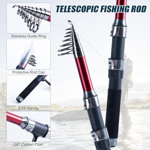 C2 6ft Telescopic Fishing Rod & Reel Combo with Carrier Bag - 1.8M-2.7M