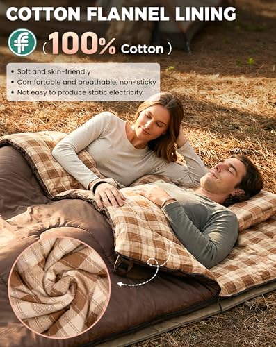KingCamp Double Sleeping Bag for Adults - Queen Size, Coffee, 2 Person