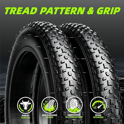 Kulifoo 26x4.0 Off-Road Electric Bike Tires 2 Pack – Fat Tire Mountain & Snow Bike Tubes & Levers Included
