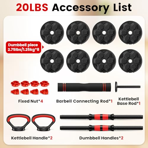Adjustable 20Lb Dumbbell Set with Connector - 5-in-1 Home Gym Equipment for Men Women