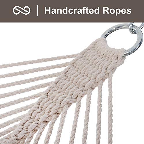 Beige Double Hammock - 450 lbs Capacity, Natural Cotton Rope, Large