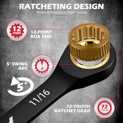 SEDY 24-Piece Ratcheting Wrench Set - Black Finish, SAE & Metric, 72-Tooth CR-V Steel, Portable Roll-Up Pouch
