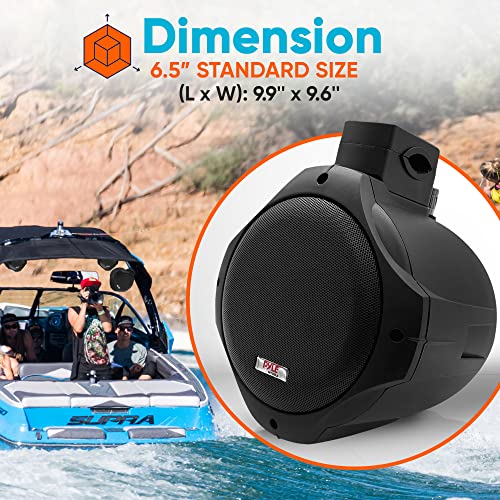 Pyle 6.5 Inch Dual Marine Waterproof Speakers - Black, 200W Peak, Weather-Resistant Pair - PLMRB65