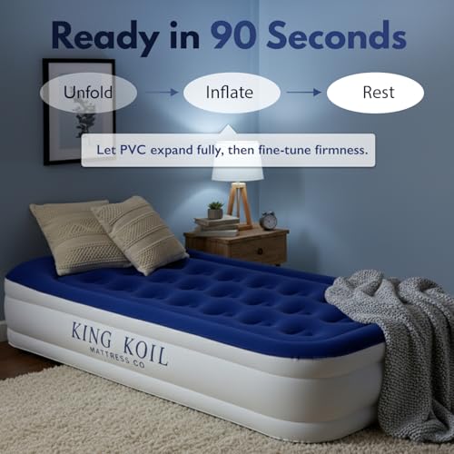 King Koil Twin Air Mattress with Built-in Pump - Blue, 20-Inch Raised Bed