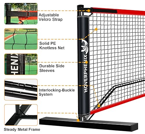Hoverphenix 22FT Red Pickleball Net Set with 4 Paddles - Portable Outdoor Game