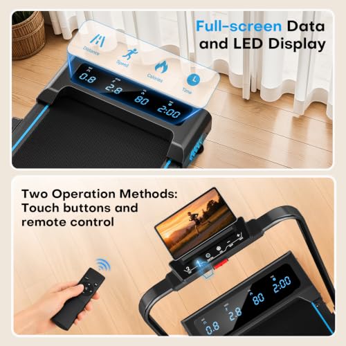 FOUSAE 5-in-1 Foldable Home Treadmill Black Blue - 7.5MPH Incline, App Compatible