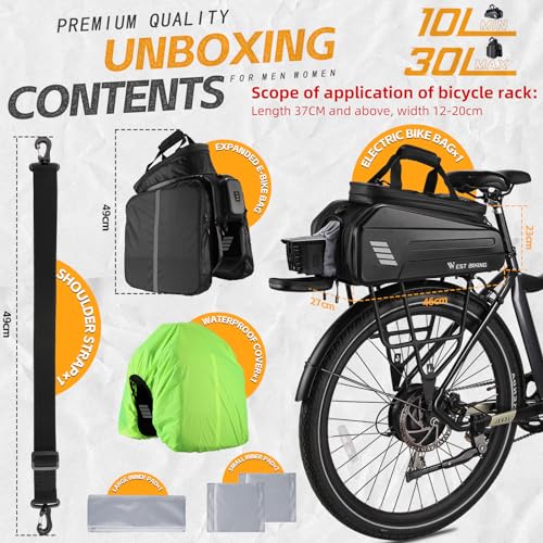Electric Bicycle Rear Rack Bag 30L Hard Shell Waterproof Pannier for E-Bike
