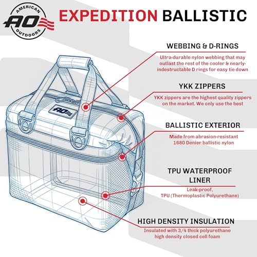 AO Coolers Expedition Ballistic Soft Cooler 12-Can Black/Charcoal Insulated Leakproof