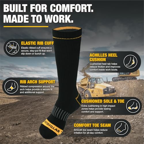 CAT Mens 6-Pack Half Cushioned Crew Socks - Large Black