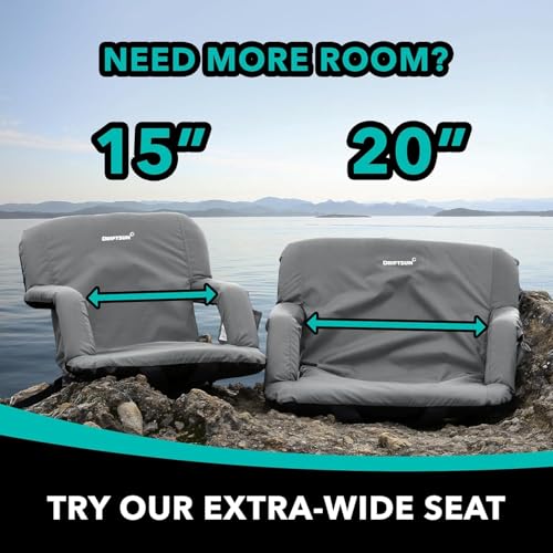 Extra Wide Stadium Seats with Back Support - 25-Inch Foldable Waterproof Sport Chairs - Grey, 2 Pack