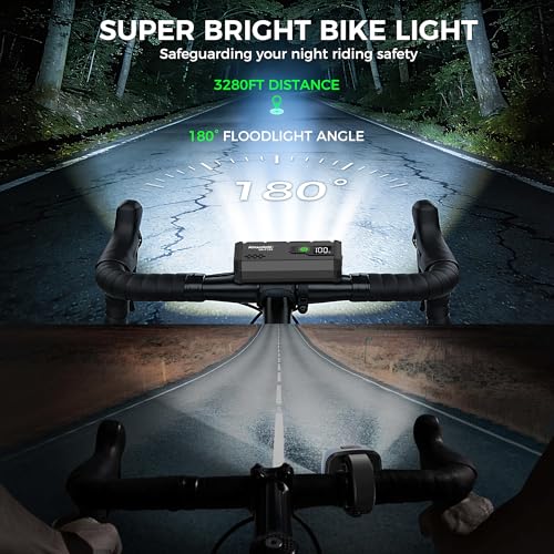 Super Bright Bike Lights 4800 Lumen USB Rechargeable with LCD Display Waterproof Front & Rear for Night Riding