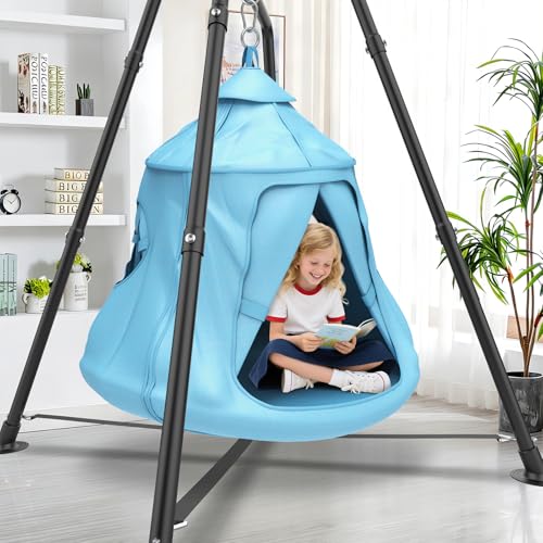 Light Blue Swing Set with Tent & Stand - Kids & Adults Outdoor Play Equipment