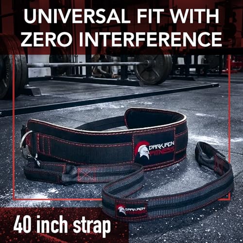 Dark Iron Fitness Red/Black Padded Leather Dip Belt - Heavy Duty Support up to 270lbs