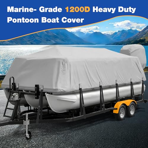 YimSting Waterproof 1200D Pontoon Boat Cover 22-24 ft Gray, Fits Up to 8.5 ft Beam