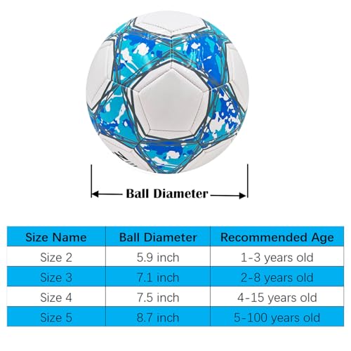 Blue Size 5 Soccer Ball Thicker Leather Practice Training Boys Girls Gift