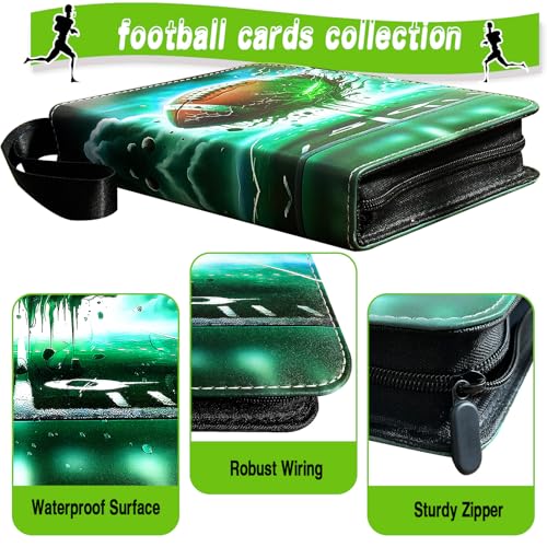 Football Card Binder 400 Pockets with Removable Sleeves - Sports Trading Card Organizer, Zipper Closure, 3 Ring Album, Football Variation