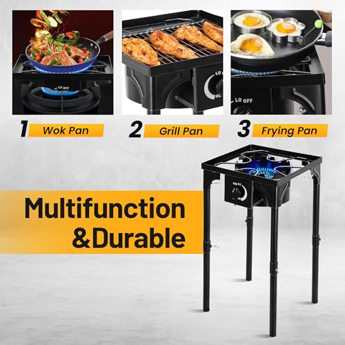 Outdoor Camping Stove 130,000 BTU Single Burner - Adjustable & Portable - Variation 1 Burner New