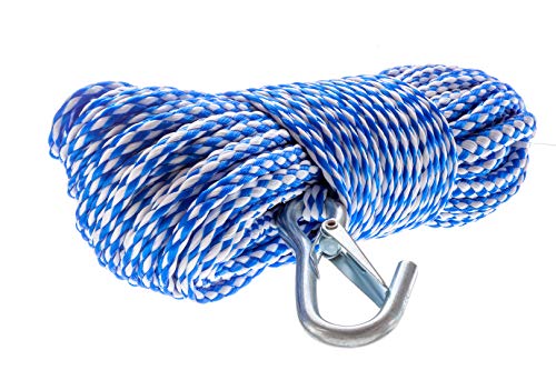 Attwood 1/4-Inch x 100-Foot Hollow Braided Polypropylene Anchor Line with Spring Hook - Blue/White