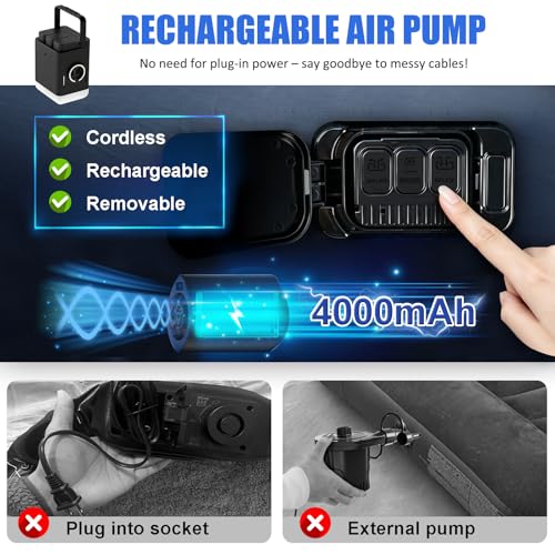 10-Inch Queen Camping Air Mattress with Rechargeable Pump - Portable Inflatable Bed for Tents, Outdoors & Guests