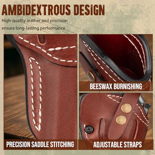 Premium Leather Revolver Holster for Ruger GP100 & Smith & Wesson Models, Ambidextrous, Adjustable Fit