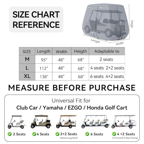 800D Waterproof Golf Cart Cover 4 Passenger Gray, 112x48x68 Inches