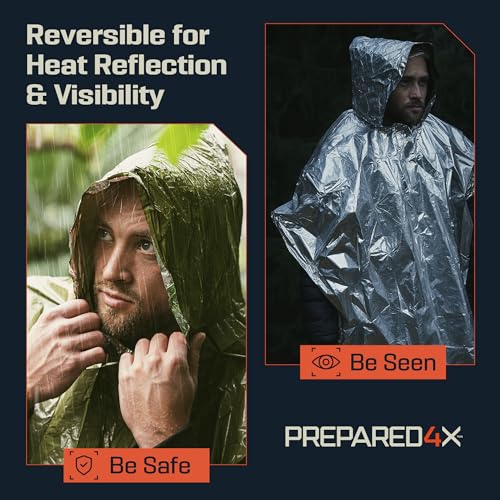Emergency Mylar Poncho with Hood - Lightweight Waterproof Survival Rain Gear