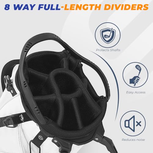 White 8-Way Golf Stand Bag with Selfie Phone Pocket and MOLLE System
