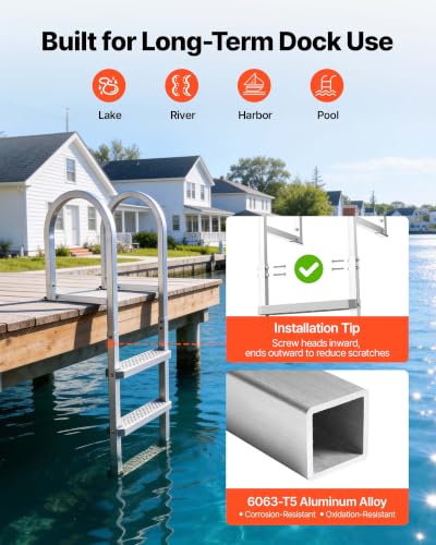 Straight-3 Step Aluminum Dock Ladder with Non-Slip PP Steps, 500 lbs Capacity