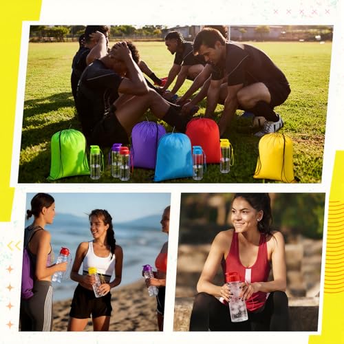 Bulk 100 Pack 17 oz Reusable Plastic Water Bottles & Drawstring Bags Set