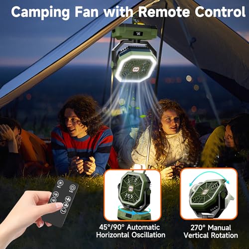 Rechargeable Camping Fan 10.8 Inch Portable Fan with Power Bank & Light - Green