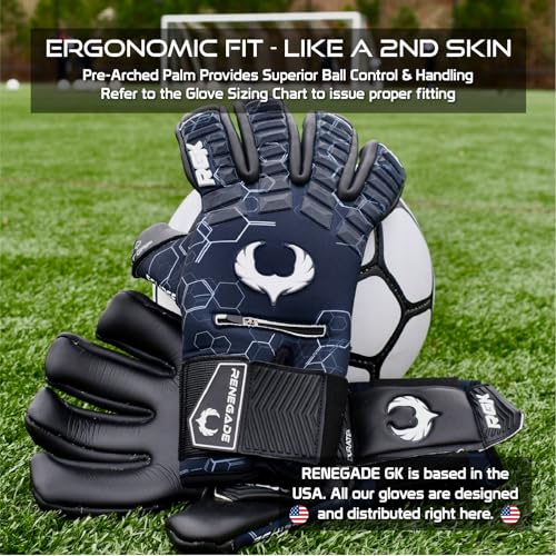 Renegade GK Helix Non-Fingersave Soccer Goalkeeper Gloves - Adult & Youth Sizes 7-12, Level 5, Max Grip & Comfort