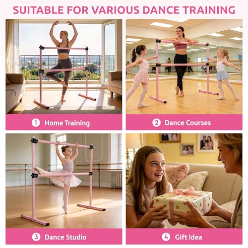 4FT Height Adjustable Freestanding Ballet Barre for Home & Studio Fitness
