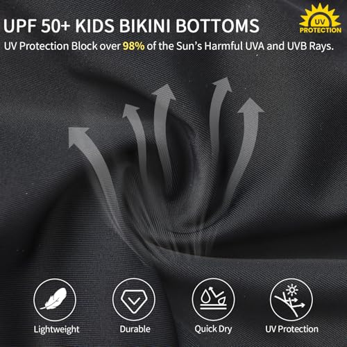 Girls Swim Bikini Bottoms Fully Lined UPF 50+ Black 12 - Girls' Swimsuit Bottoms