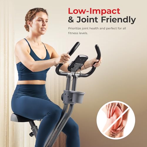 Sunny Health & Fitness Foldable Magnetic X-Bike Grey - Compact Upright Exercise Bike