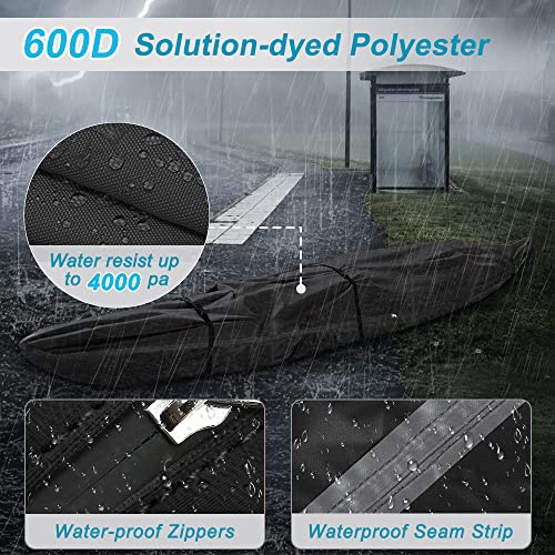Seapisode 12ft Fade & Tear Resistant Waterproof Canoe Cover with Zipper, Black